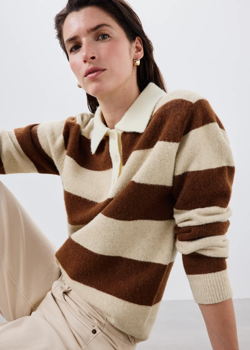 Chocolate Brown Stripe Rugby Top - XS Image 1