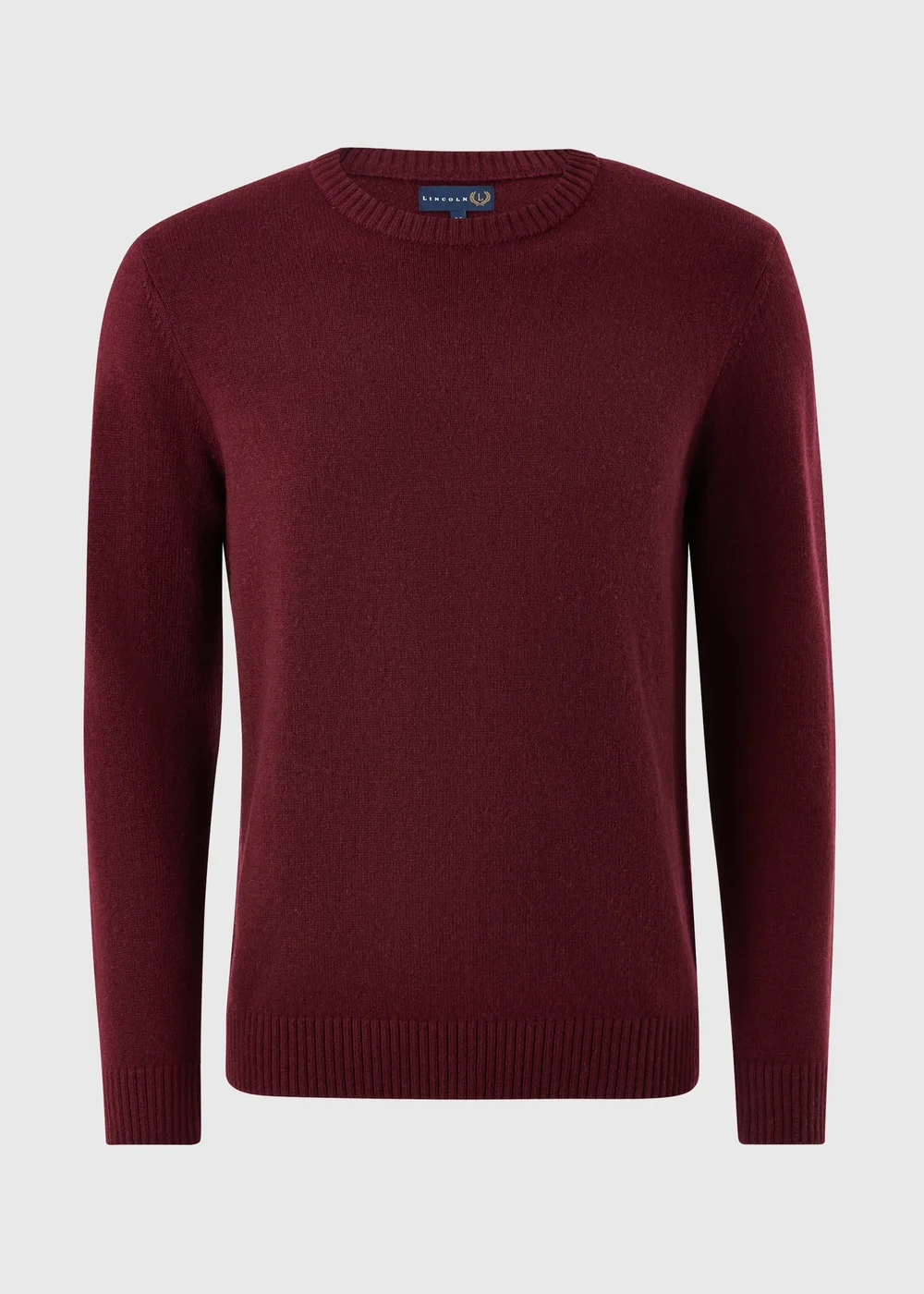 Lincoln Burgundy Lambswool Crew Neck Jumper - S Image 1