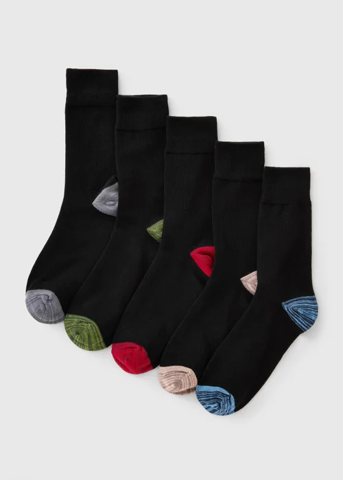 5 Pack Black Space Dye Heel & Toe Ankle Socks - 6-8.5 Image 1