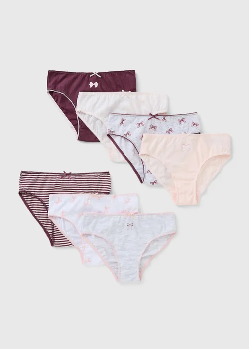 7 Pack Burgundy Bow Print Briefs (1.5-13yrs) - 1.5 - 2 Yrs Image 1