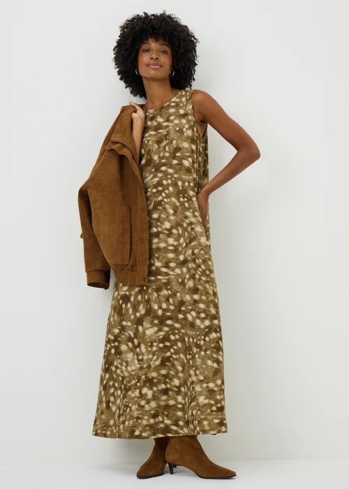 Khaki Animal Spot Print Trapeze Midaxi Dress - 8 Image 1