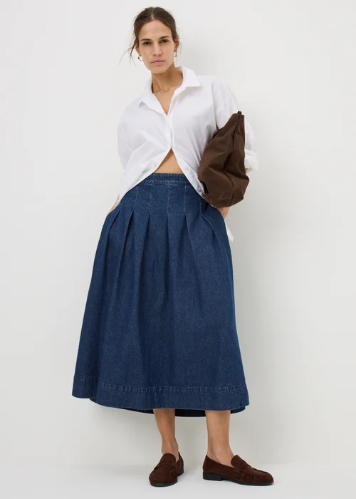 Dark Wash Denim Pleated Midaxi Skirt - 8 Image 1