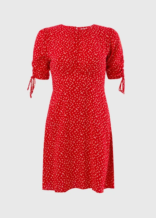 Red Floral Mini Tea Dress - 16 Image 2