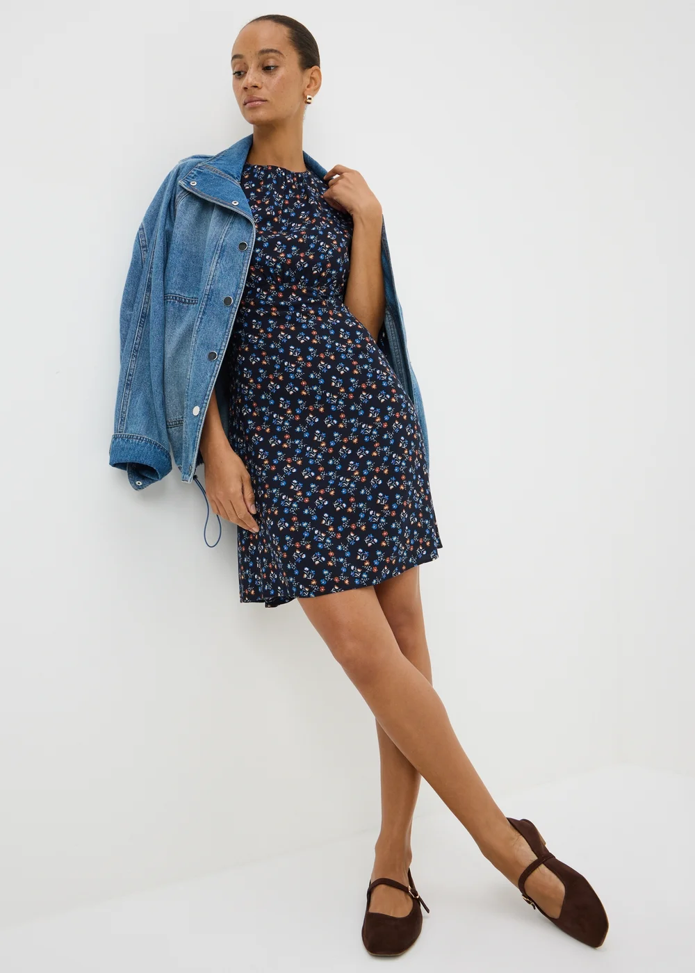 Navy Ditsy Floral Mini Tea Dress - 26 Image 1
