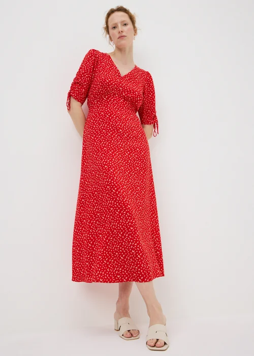 Red Ditsy Floral Midi Tea Dress - 14 Image 1