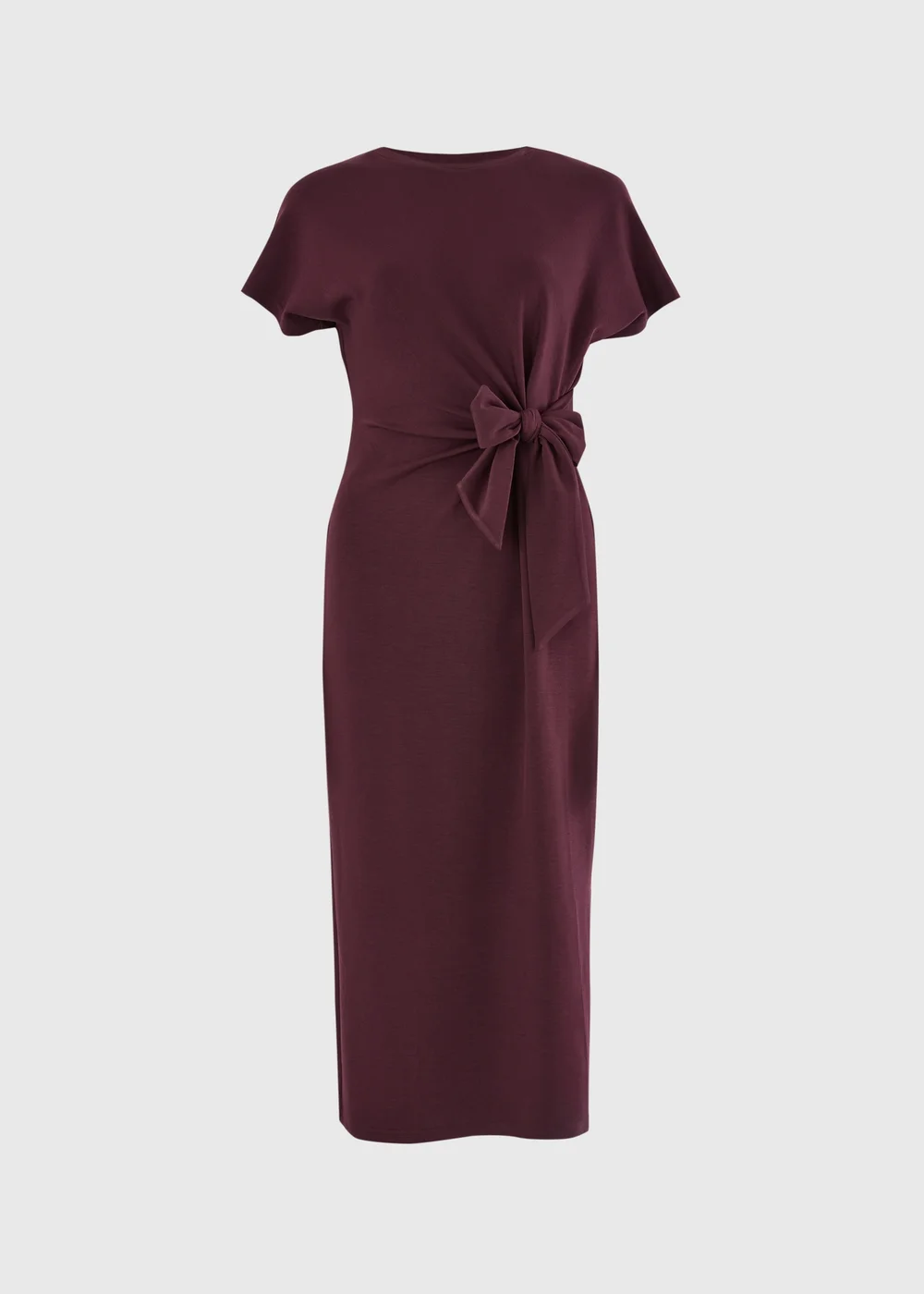 Wine Scuba Tie Waist Midi Dress - 8 Image 4