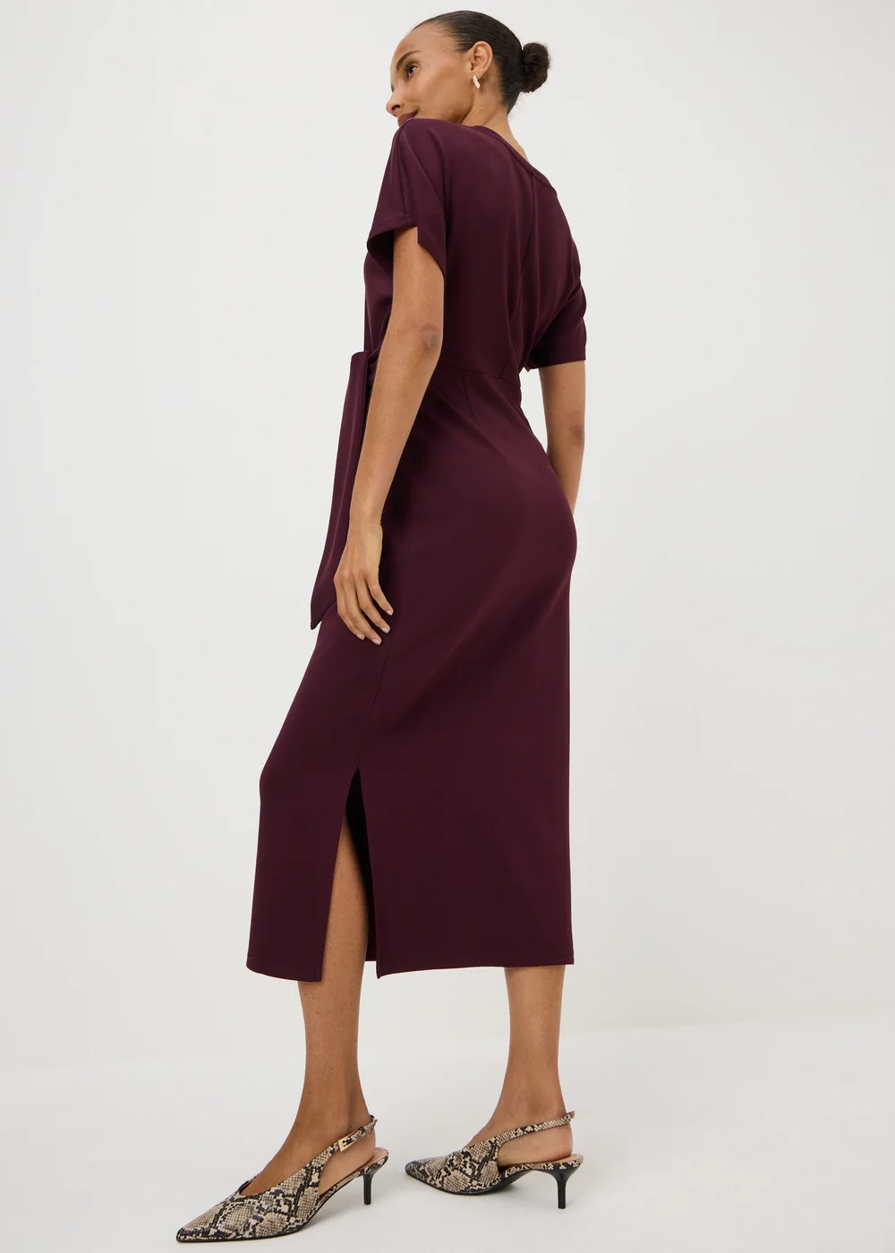 Wine Scuba Tie Waist Midi Dress - 8 Image 3