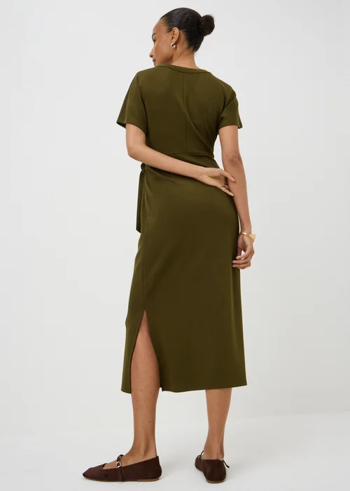 Khaki Scuba Tie Waist Midi Dress - 8 Image 3