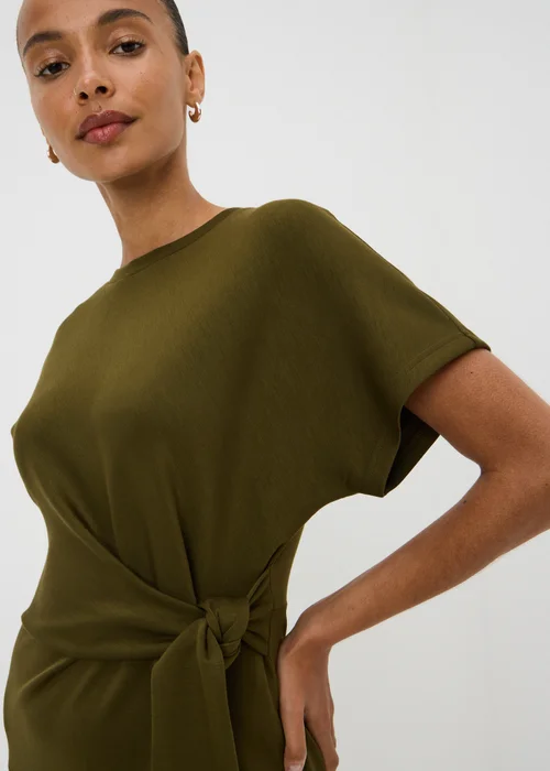 Khaki Scuba Tie Waist Midi Dress - 8 Image 2