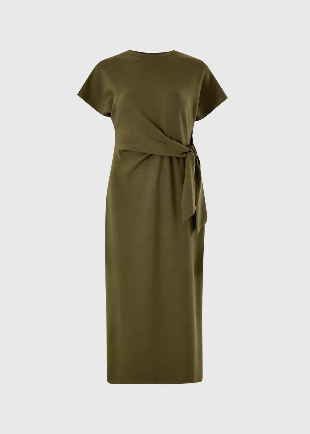 Khaki Scuba Tie Waist Midi Dress - 8 Image 4