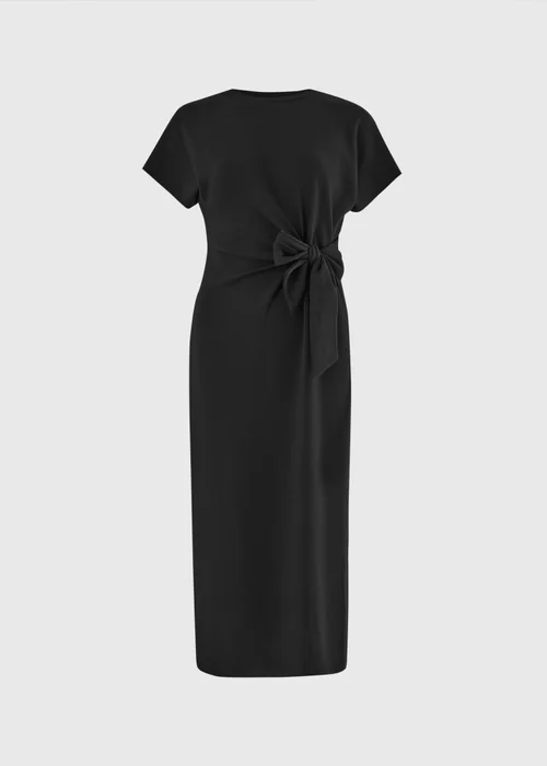 Black Scuba Tie Waist Midi Dress - 22 Image 3
