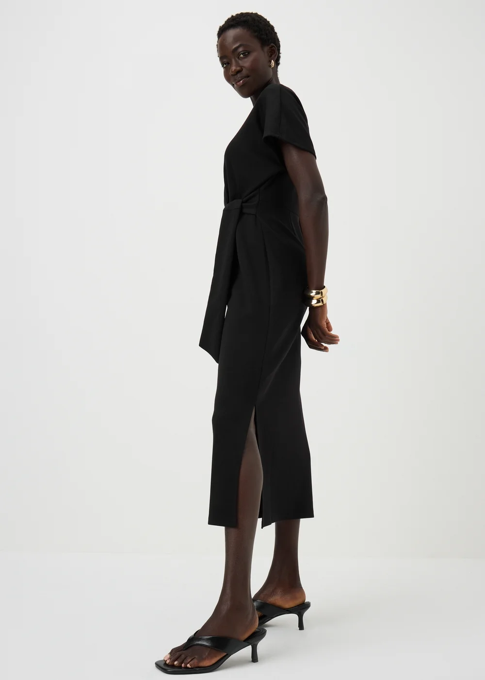 Black Scuba Tie Waist Midi Dress - 22 Image 1