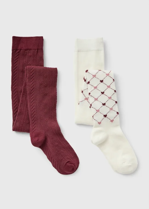 2 Pack Girls Burgundy Heart Tights (2-9yrs) - 2-3 Yrs Image 1