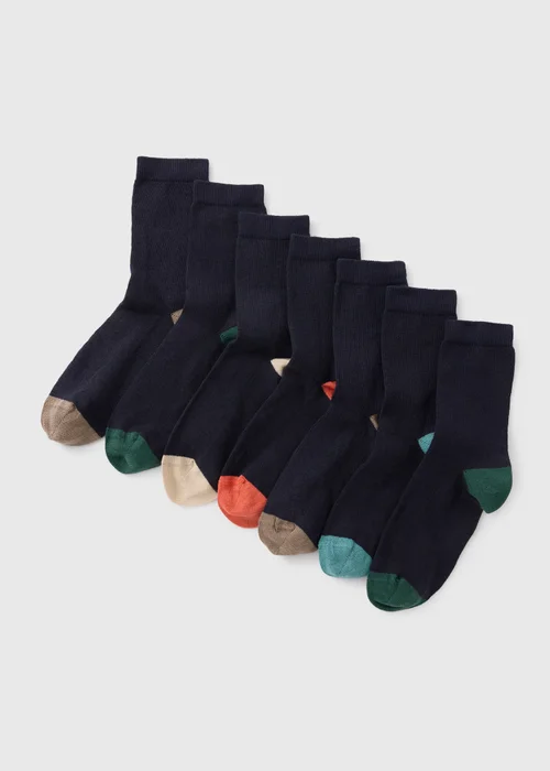 7 Pack Boys Navy Coloured Toe Socks (Younger 6 - Older 6.5) - 6-8.5 Image 1