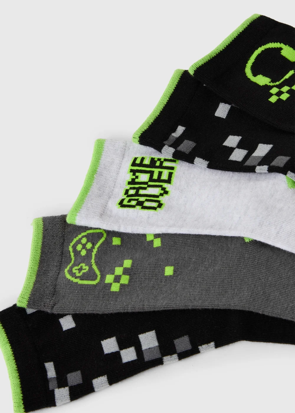 5 Pack Boys Grey Gamer Crew Socks (Younger 6-Older 6.5) - 6-8.5 Image 2
