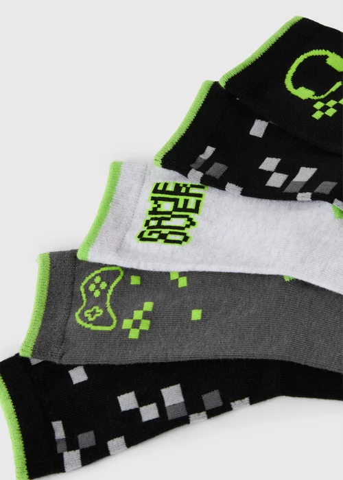5 Pack Boys Grey Gamer Crew Socks (Younger 6-Older 6.5) - 6-8.5 Image 2