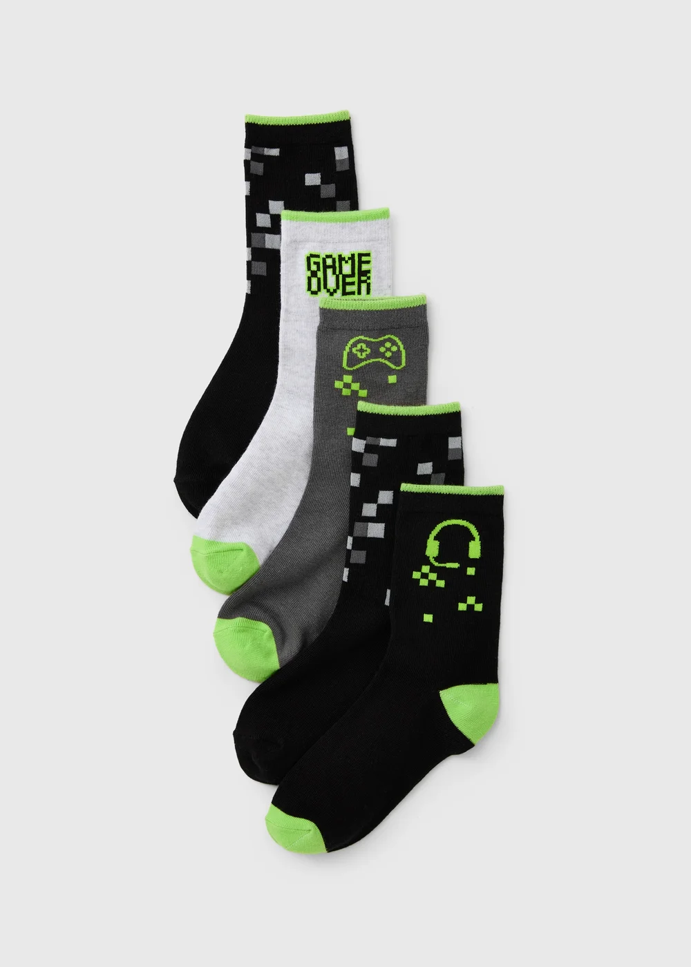5 Pack Boys Grey Gamer Crew Socks (Younger 6-Older 6.5) - 6-8.5 Image 1