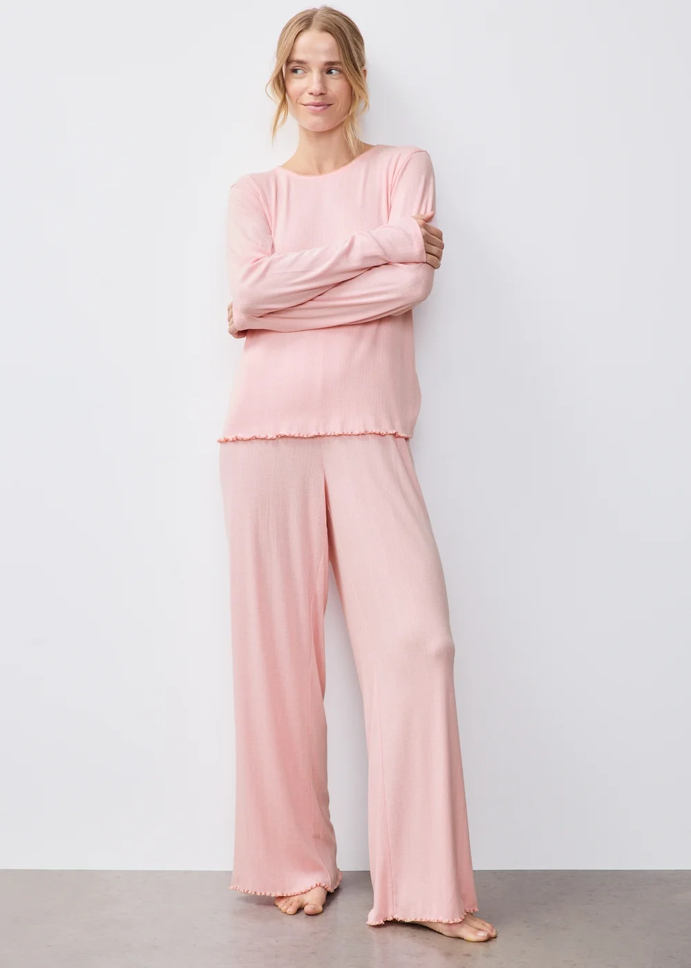 Pink Pointelle Long Sleeve Pyjama Set - XS Image 1