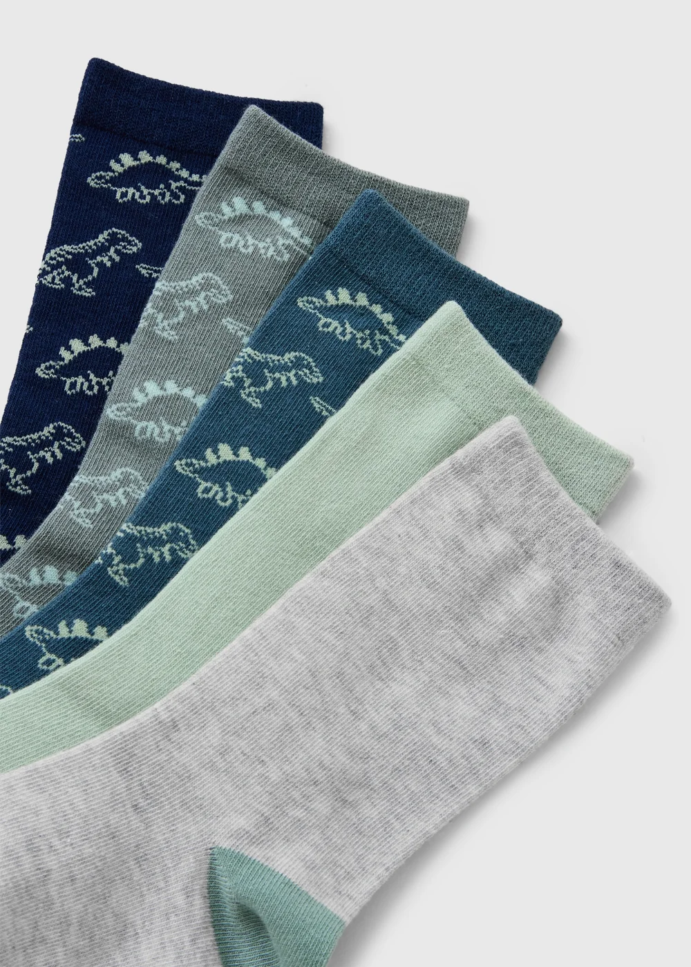 5 Pack Boys Green Dino Crew Socks (Younger 6-Older 6.5) - 6-8.5 Image 2