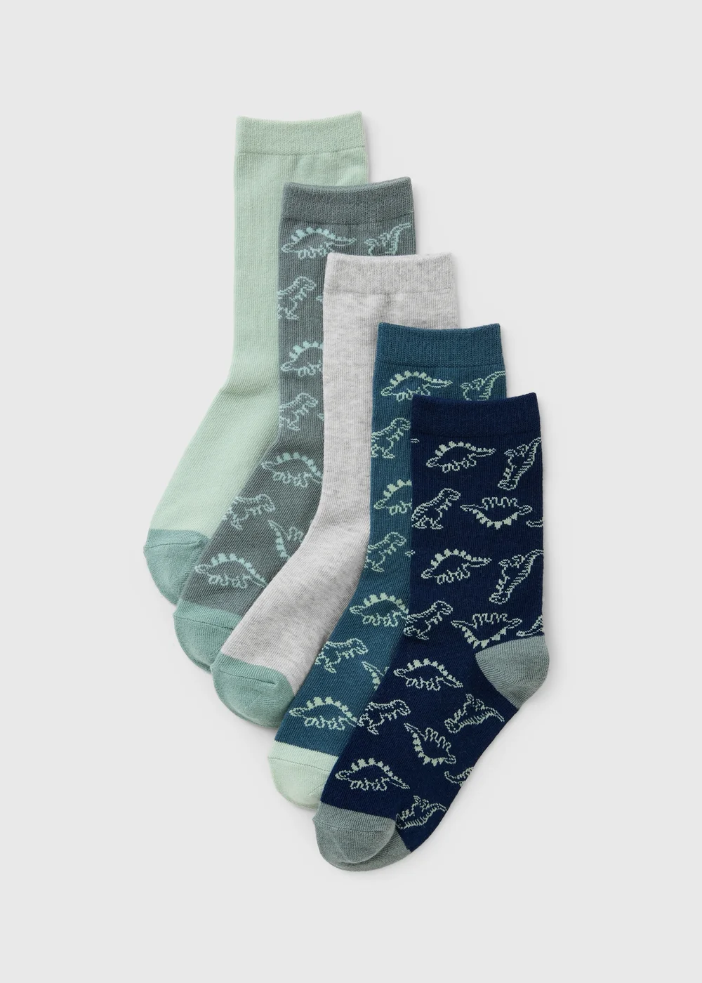 5 Pack Boys Green Dino Crew Socks (Younger 6-Older 6.5) - 6-8.5 Image 1