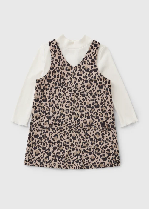 Girls 2 Piece Brown Leopard Pinafore Dress (1-7 Yrs) - 1-1.5 Yrs Image 1