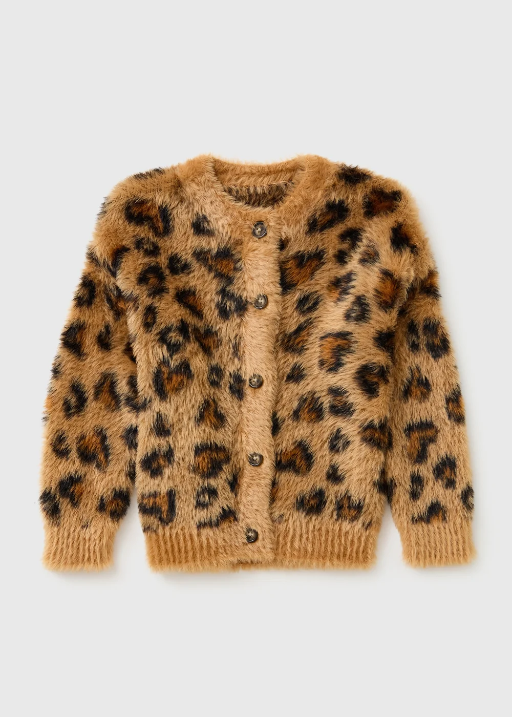 Girls Brown Leopard Fluffy Cardigan (1-7yrs) - 1-1.5 Yrs Image 1