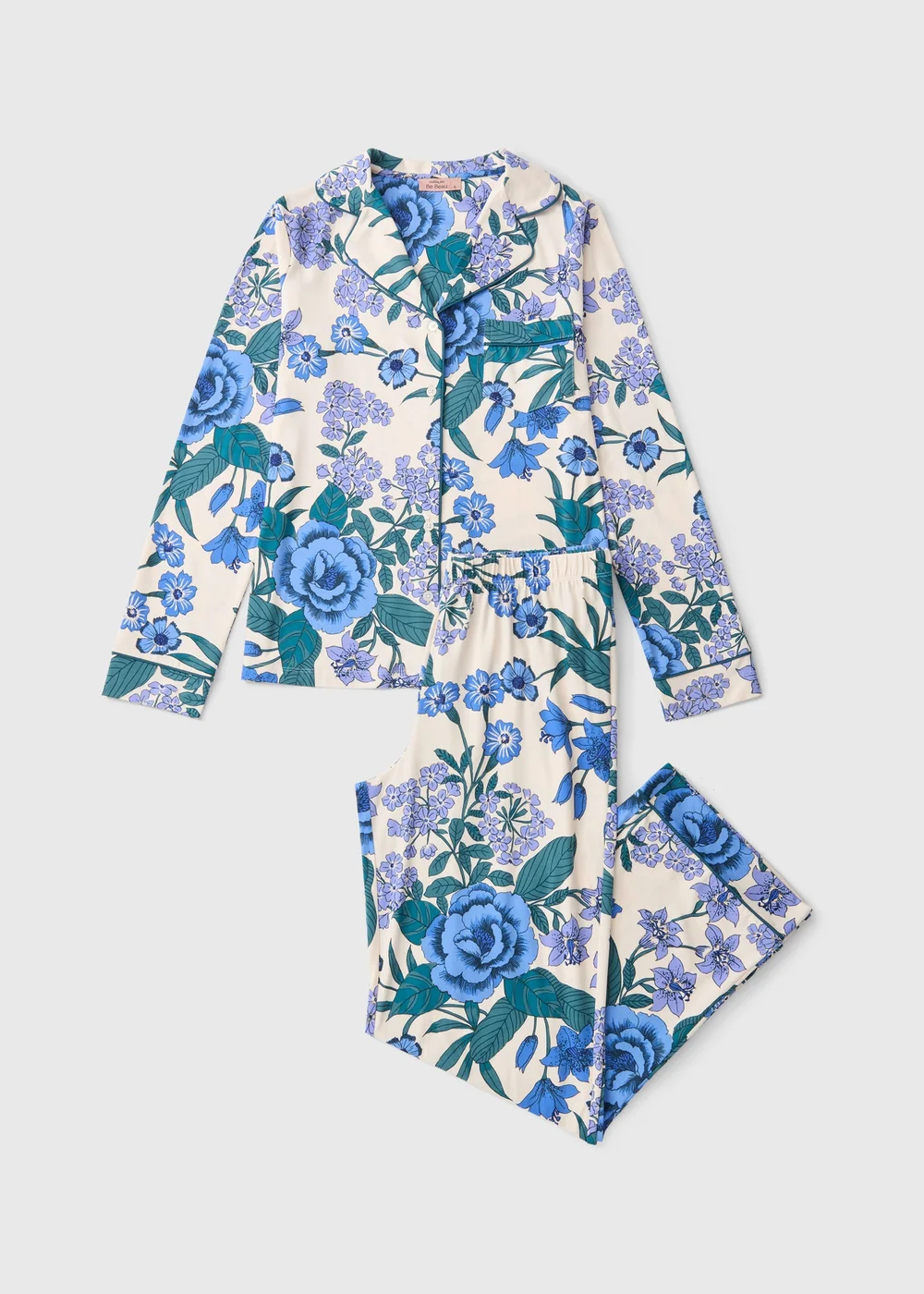 Blue Floral Print Wide Leg Pyjamas - XS Image 1
