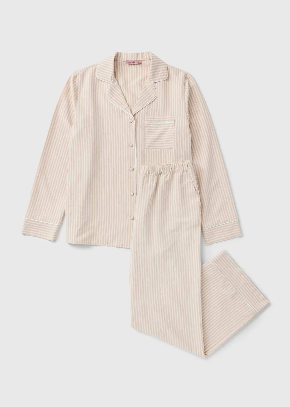Beige Striped Button Up Pyjama Set - 8 Image 2