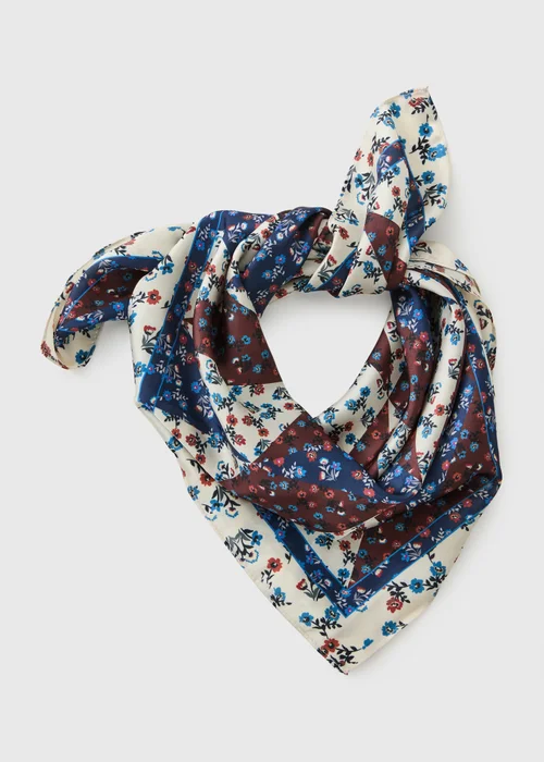 Blue Ditsy Floral Satin Scarf - One Size Image 1