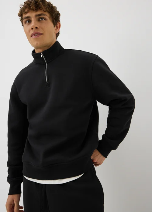 Black Relaxed 1/2 Zip Jumper - S Image 2