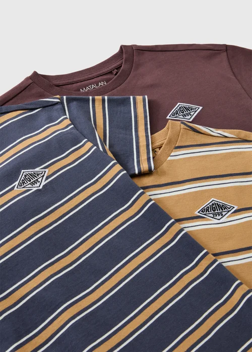 3 Pack Boys Multi Striped T-Shirts (7-15 Yrs) - 7 Yrs Image 2