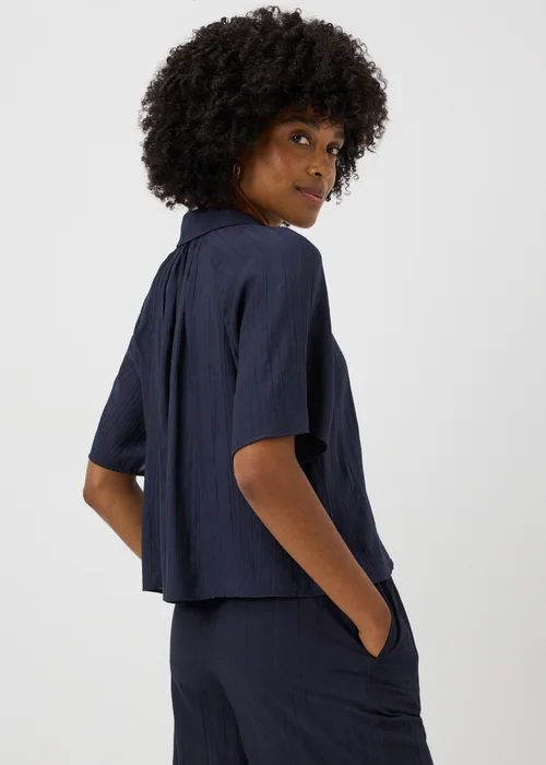 Navy Crinkle Textured Co Ord Shirt - 18 Image 2