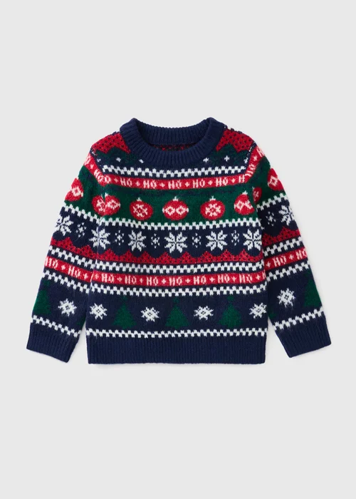 Boys Navy Fairisle Matching Family Christmas Jumper (1-13yrs) - 1-1.5 Yrs Image 1