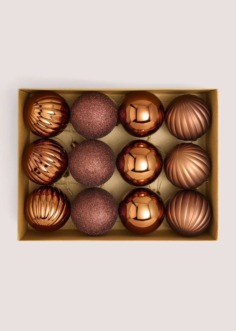 12 Pack Brown Assorted Baubles Image 1