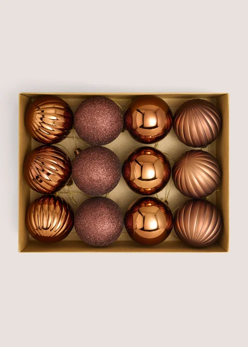 12 Pack Brown Assorted Baubles Image 1