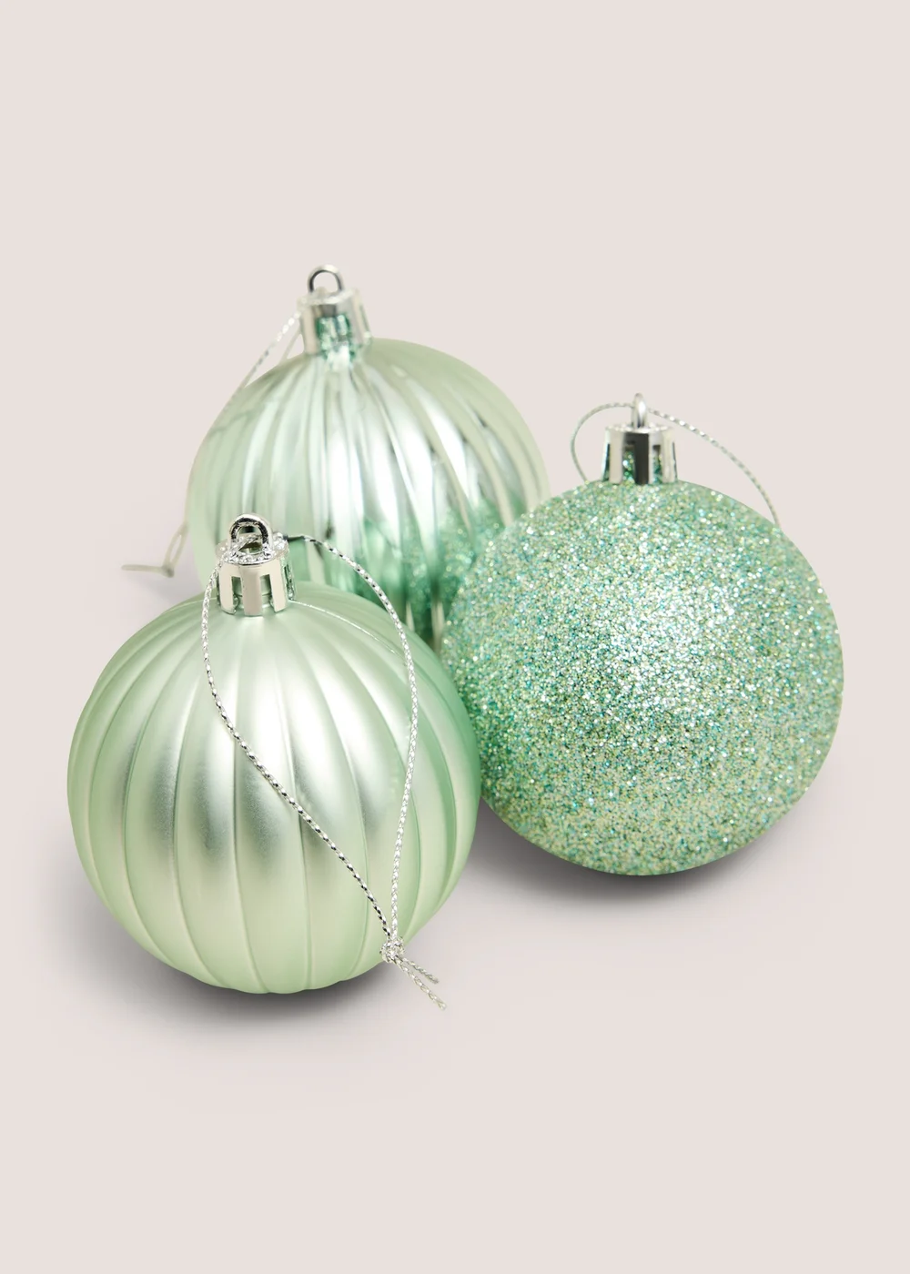 12 Pack Green Assorted Baubles Image 2