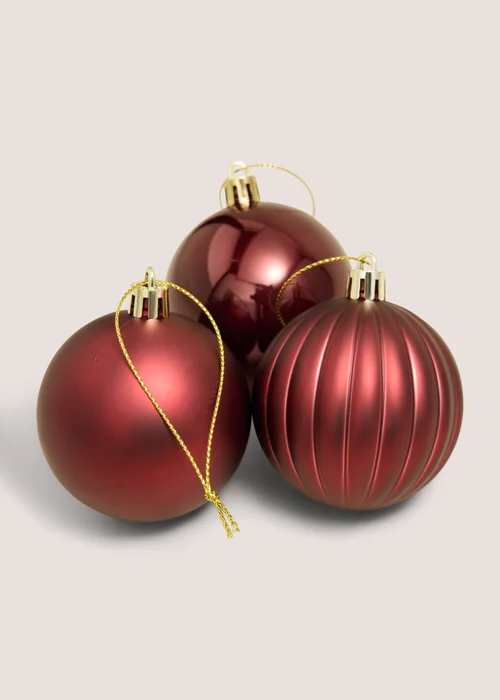 12 Pack Burgundy Assorted Baubles Image 2