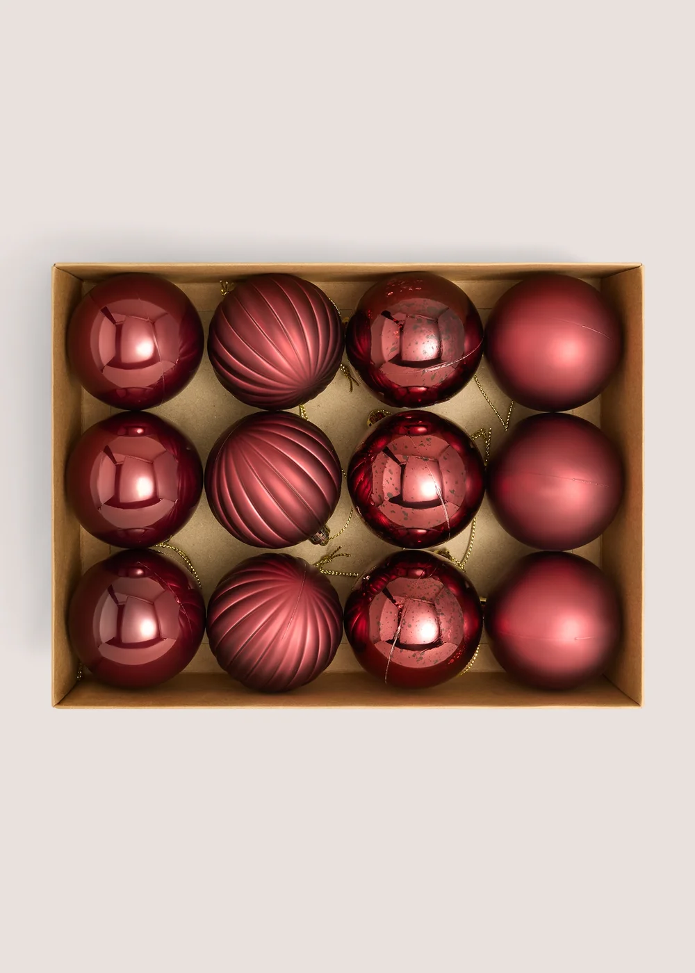12 Pack Burgundy Assorted Baubles Image 1