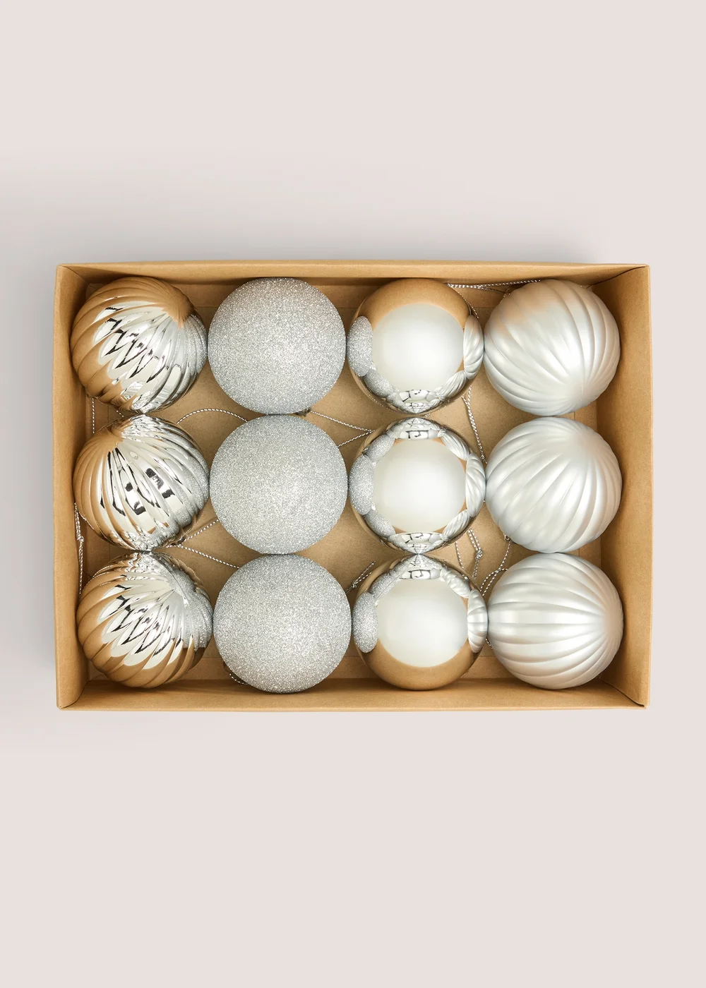 12 Pack Silver Baubles Image 1