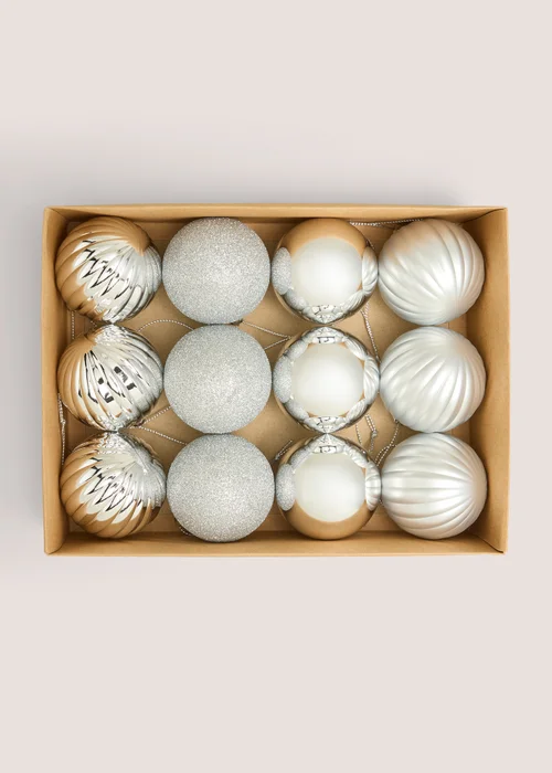 12 Pack Silver Baubles Image 1