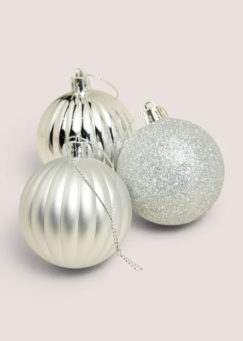 12 Pack Silver Baubles Image 2