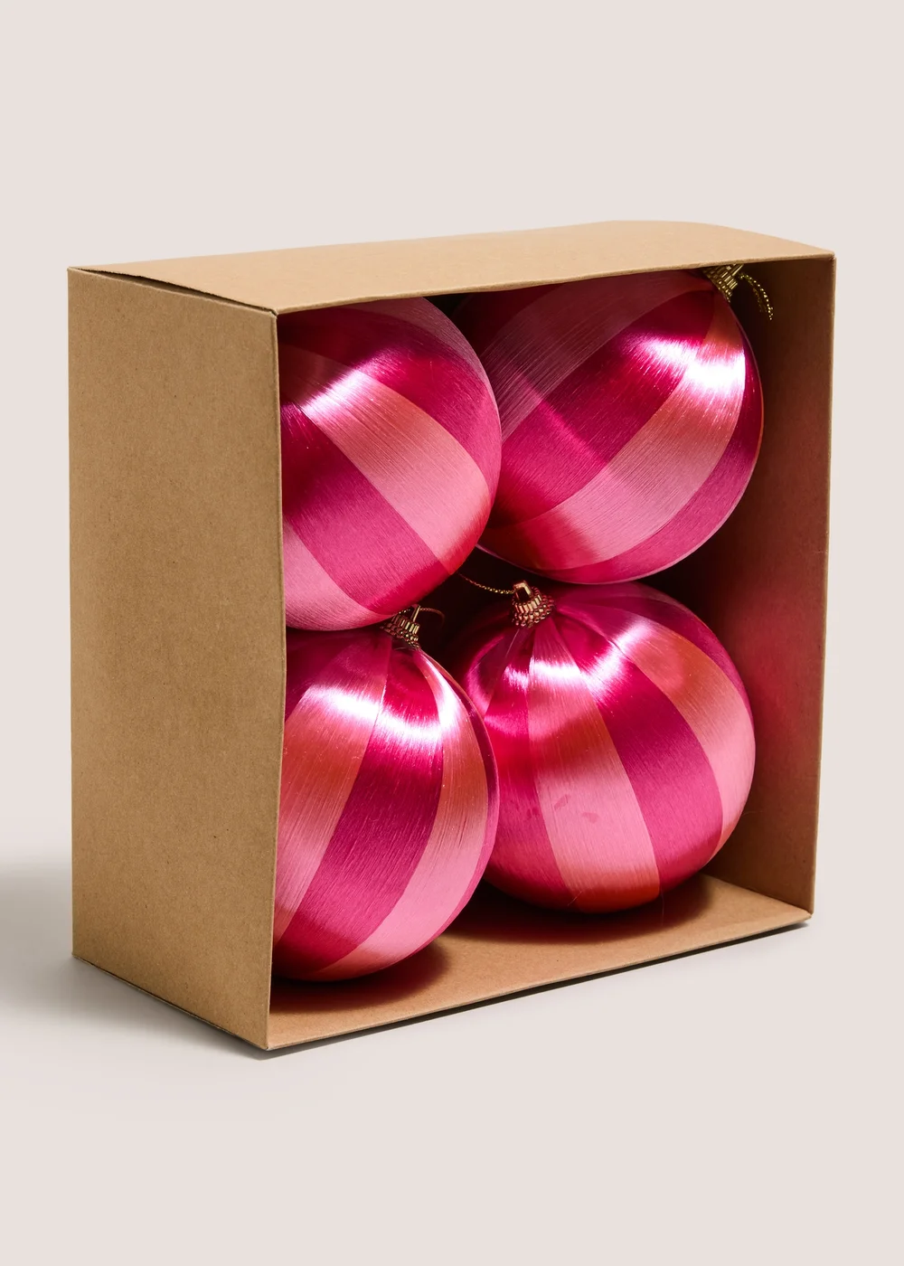 4 Pack Pink Striped Satin Bauble Pack Image 1