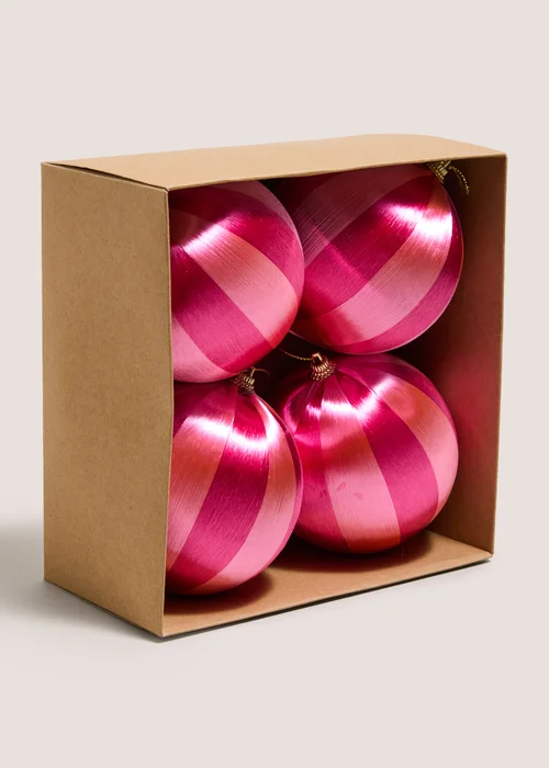 4 Pack Pink Striped Satin Bauble Pack Image 1