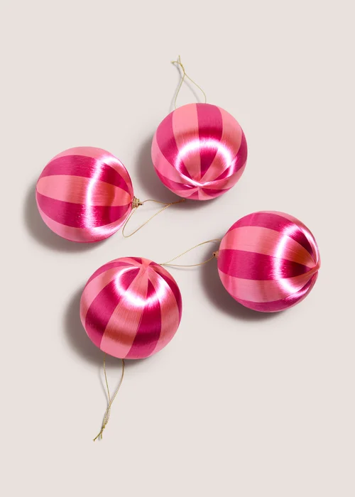 4 Pack Pink Striped Satin Bauble Pack Image 2