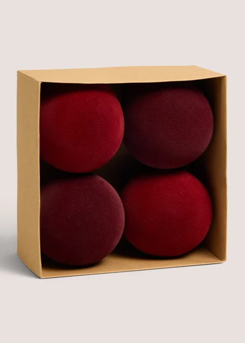 4 Pack Burgundy Flocked Bauble Pack Image 1