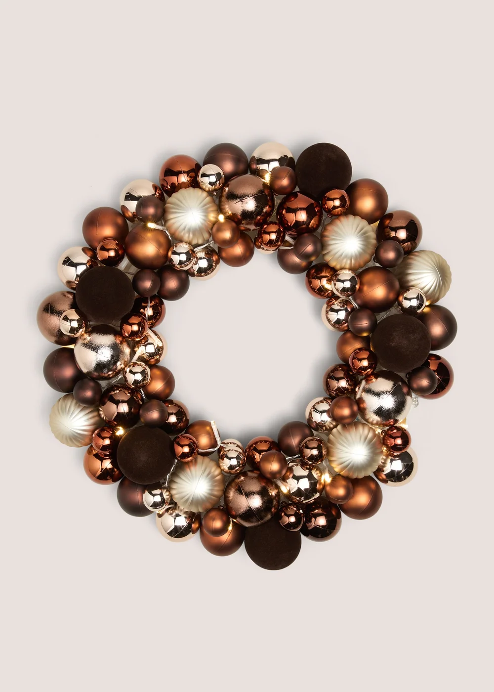 Brown Pre Lit Bauble Wreath Image 1