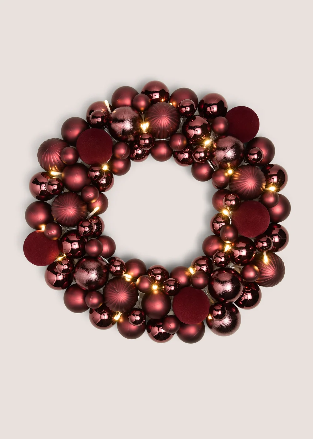 Burgundy Pre Lit Bauble Wreath Image 1