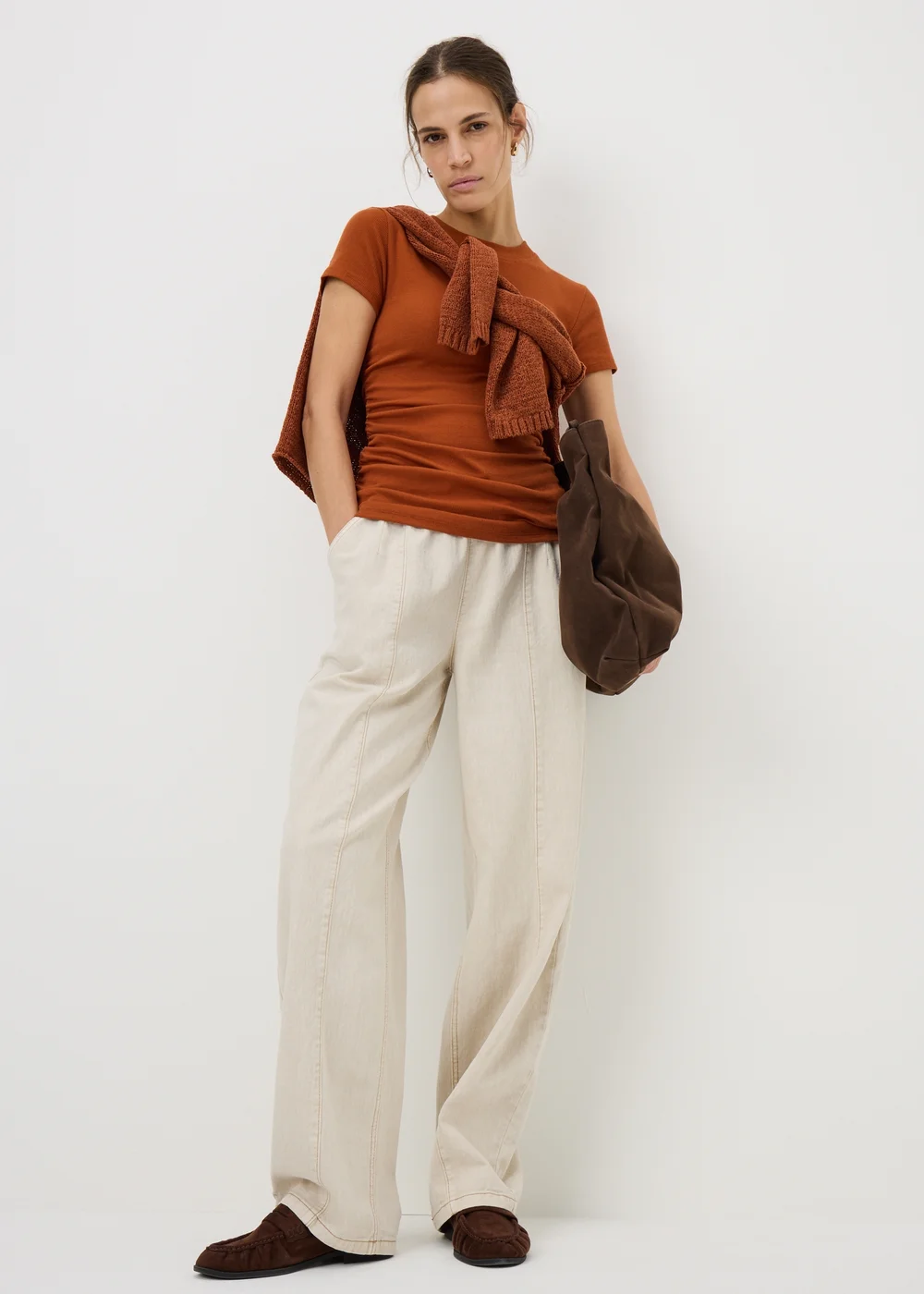 Terracotta Ruched Side Ribbed T-Shirt - 14 Image 1