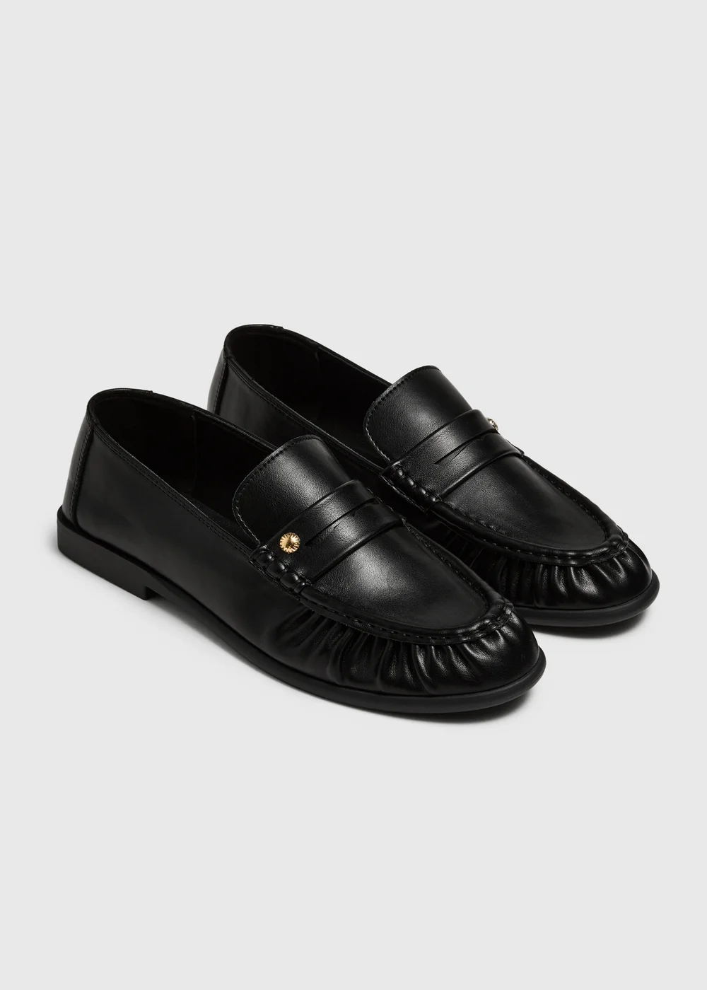 Black Ruched PU Loafers - 3 Image 1