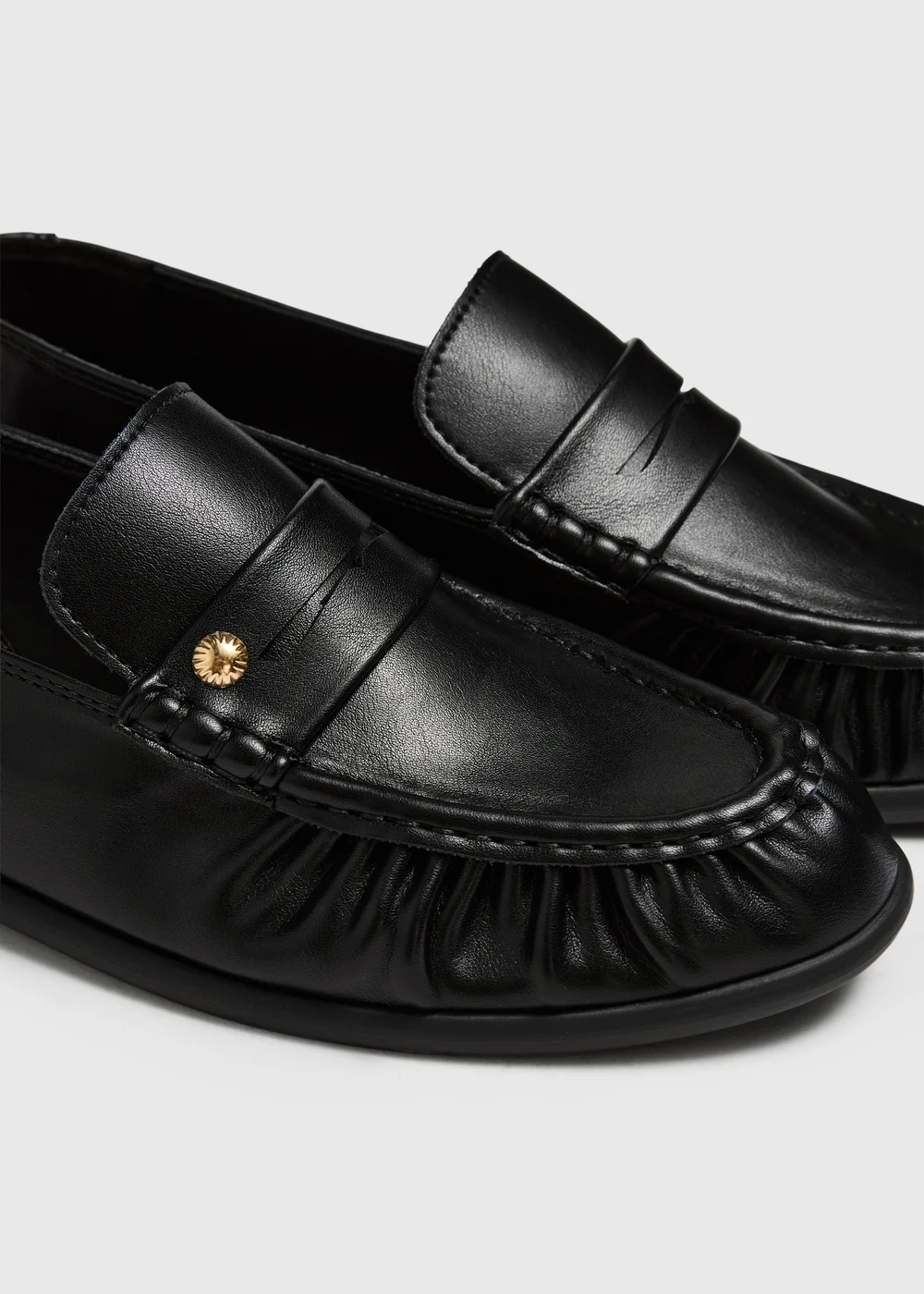 Black Ruched PU Loafers - 3 Image 3